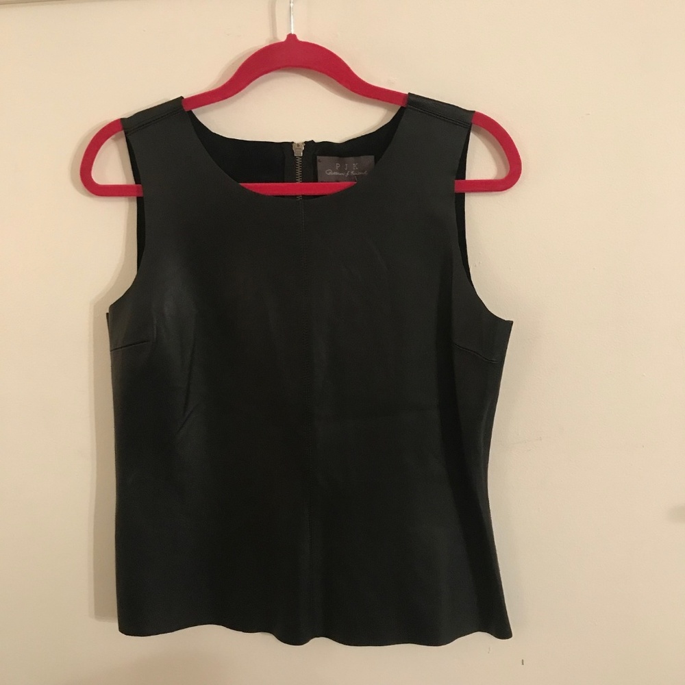 NWT - PJK Black Leather Vena Shell Blouse